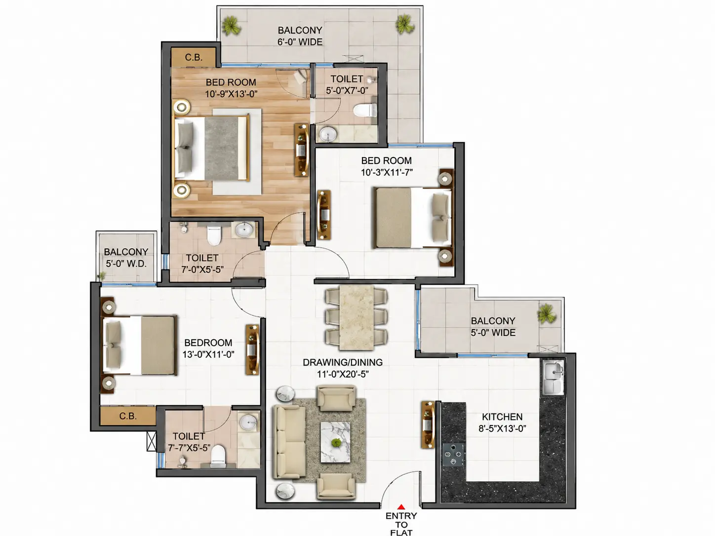 Divyansh Orion Homes 3 BHK floor plan, 1730 sq.ft.