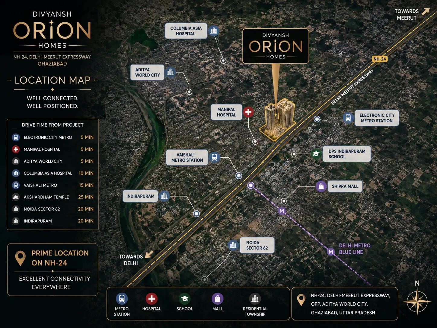 Divyansh Orion Homes location map, NH-24 Ghaziabad